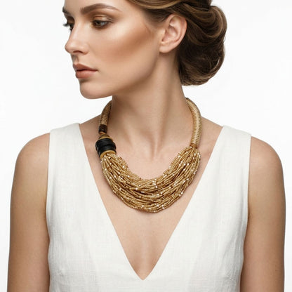 Toggle Twisted Helix Seed Bead Offset Necklace