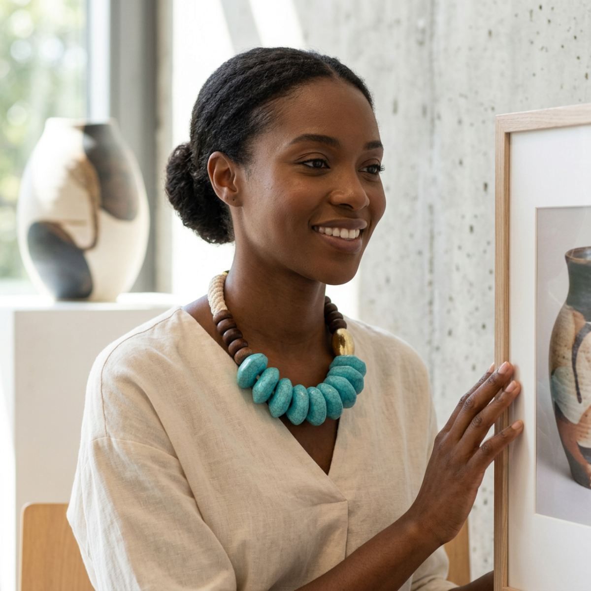 Tribal Rope Wood and Turquoise Bead Necklace