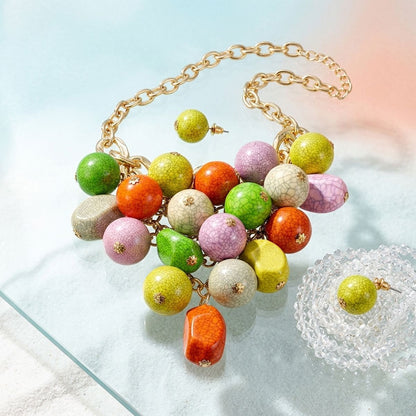 Chunky Color Crackle Bead Chainmaille Bib Necklace