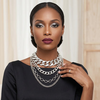 Silver Multi Link Style 4 Layer Chain Necklace