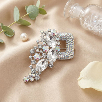 Aurbo Silver Cascading Crystal Square Brooch Pin