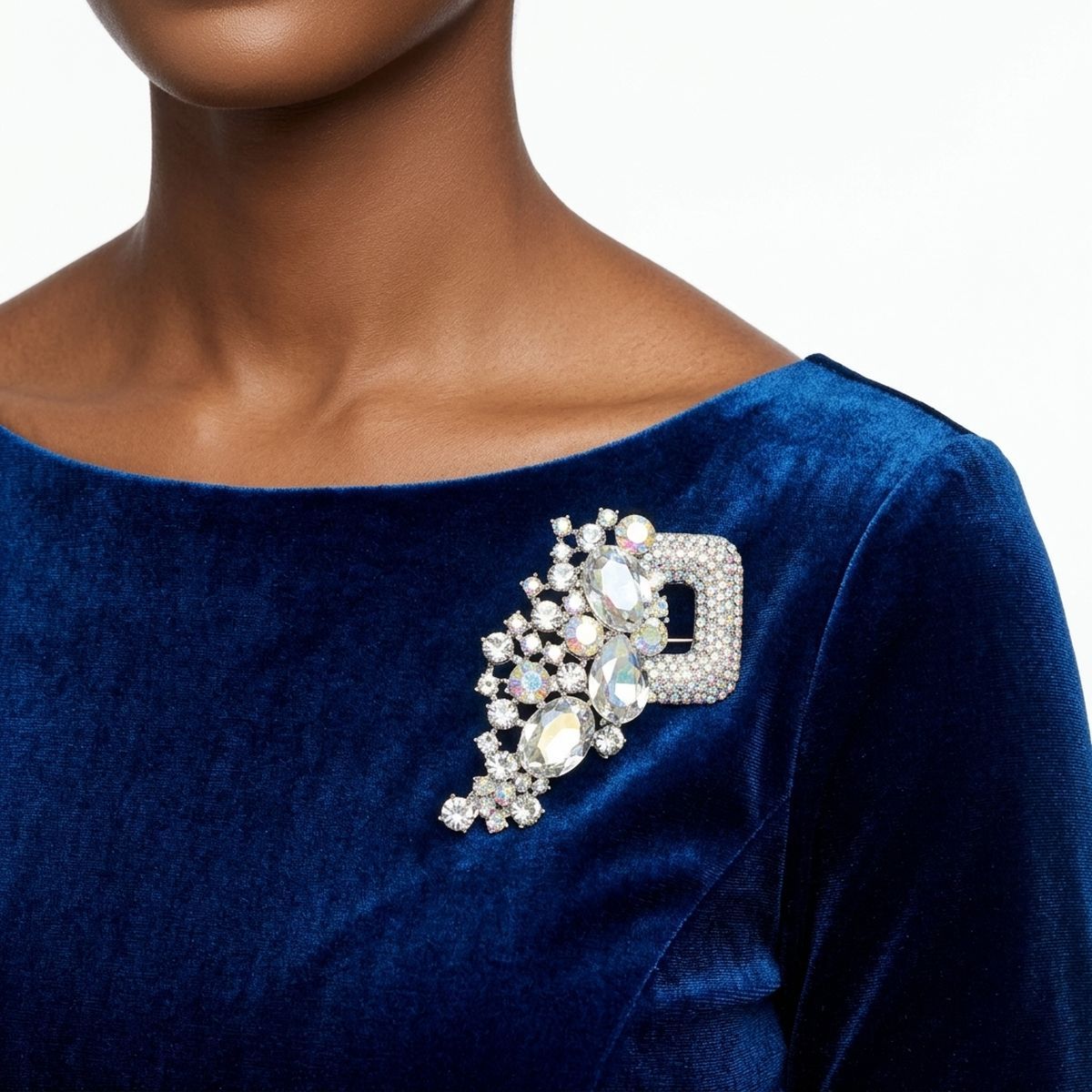 Aurbo Silver Cascading Crystal Square Brooch Pin