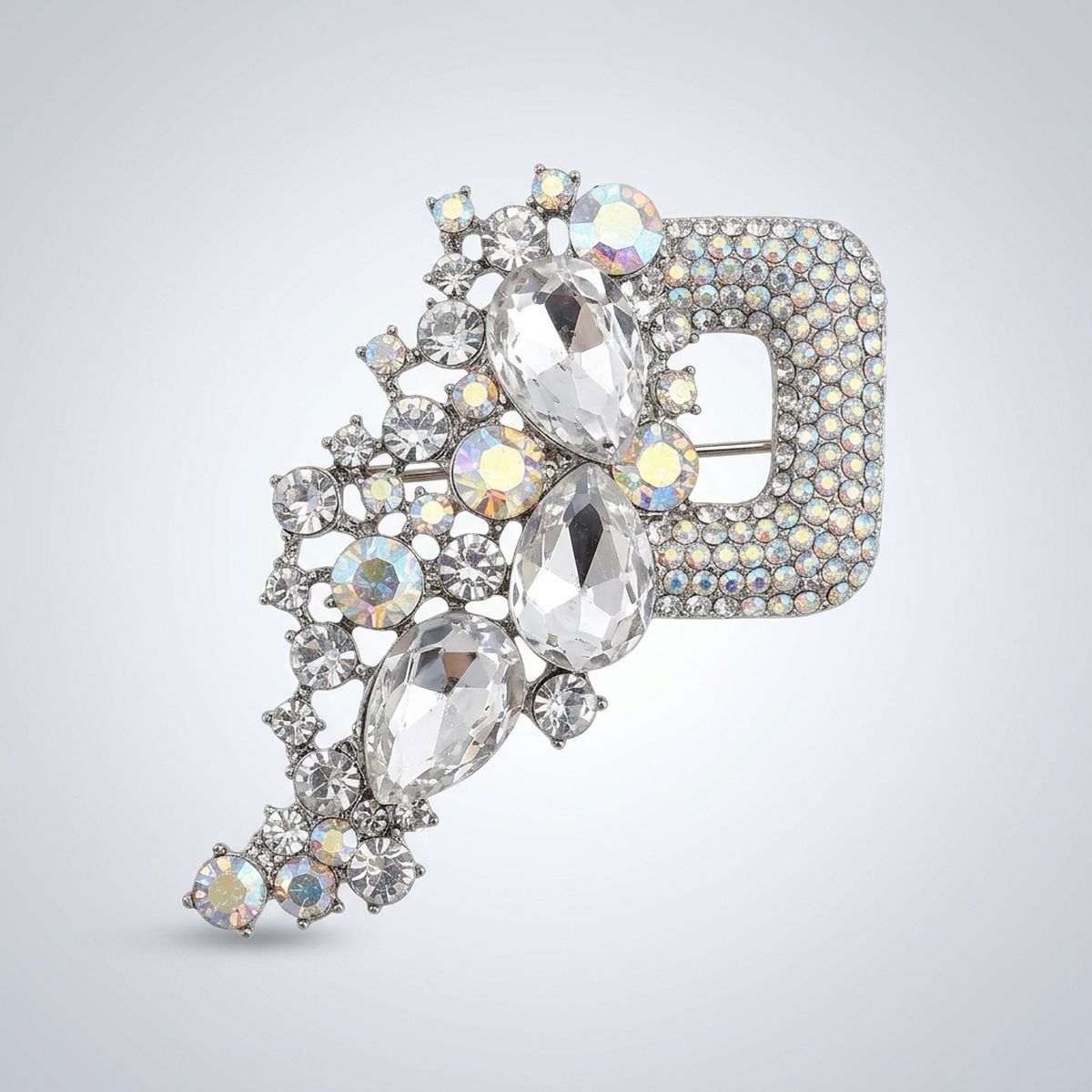 Aurbo Silver Cascading Crystal Square Brooch Pin