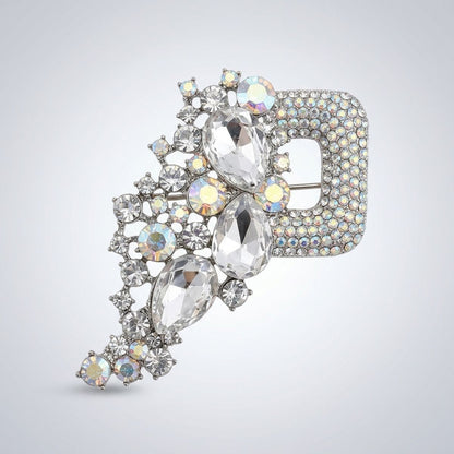 Aurbo Silver Cascading Crystal Square Brooch Pin