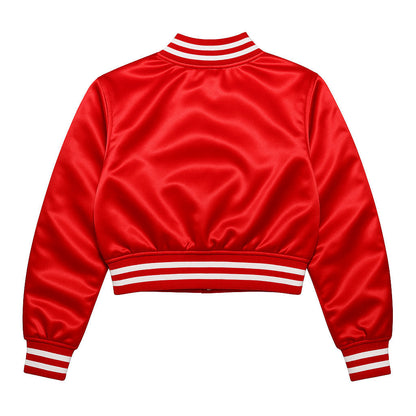 DST Greek Apparel L Cropped Satin Varsity Jacket