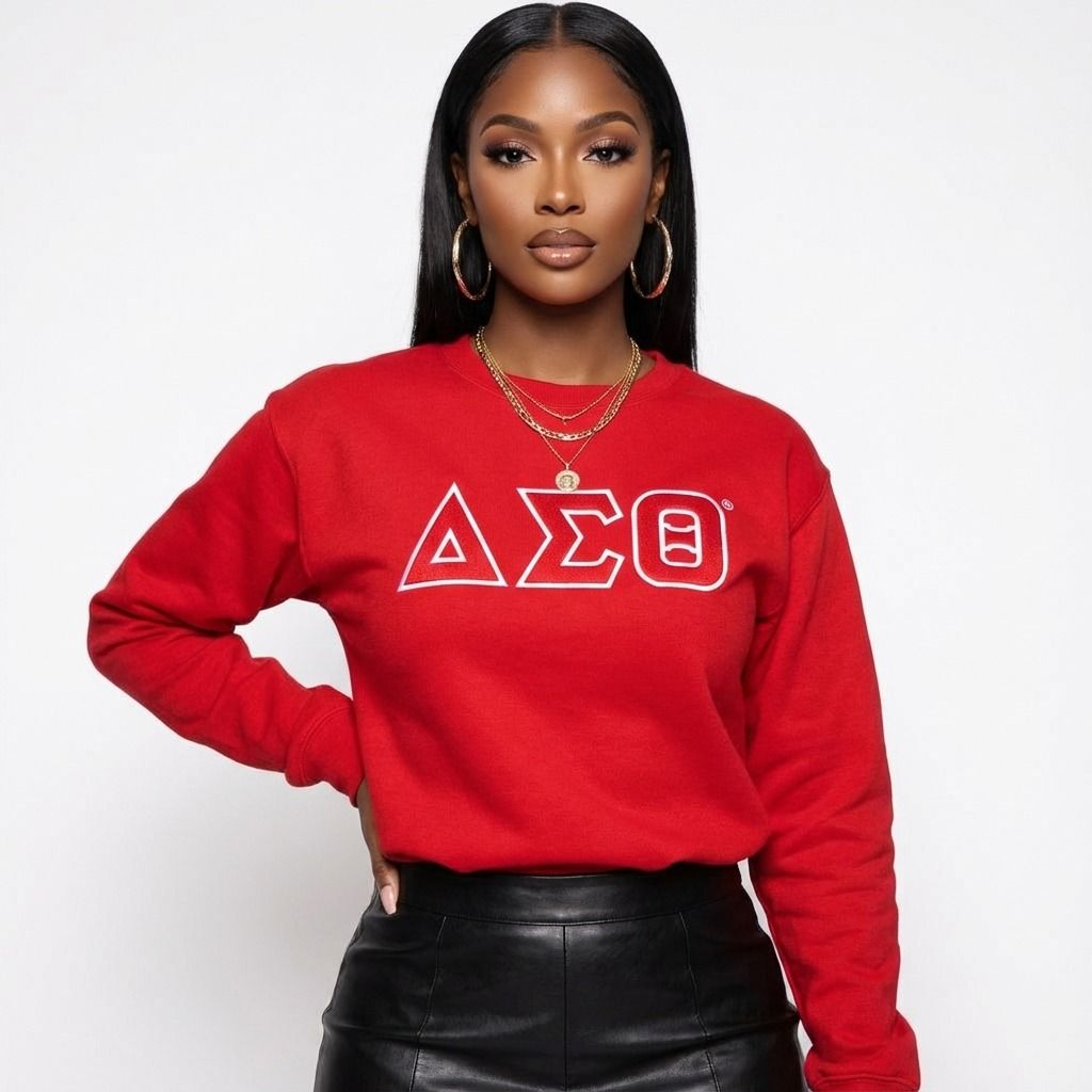 DST Greek Gear L Red Embroidered Crew Sweatshirt