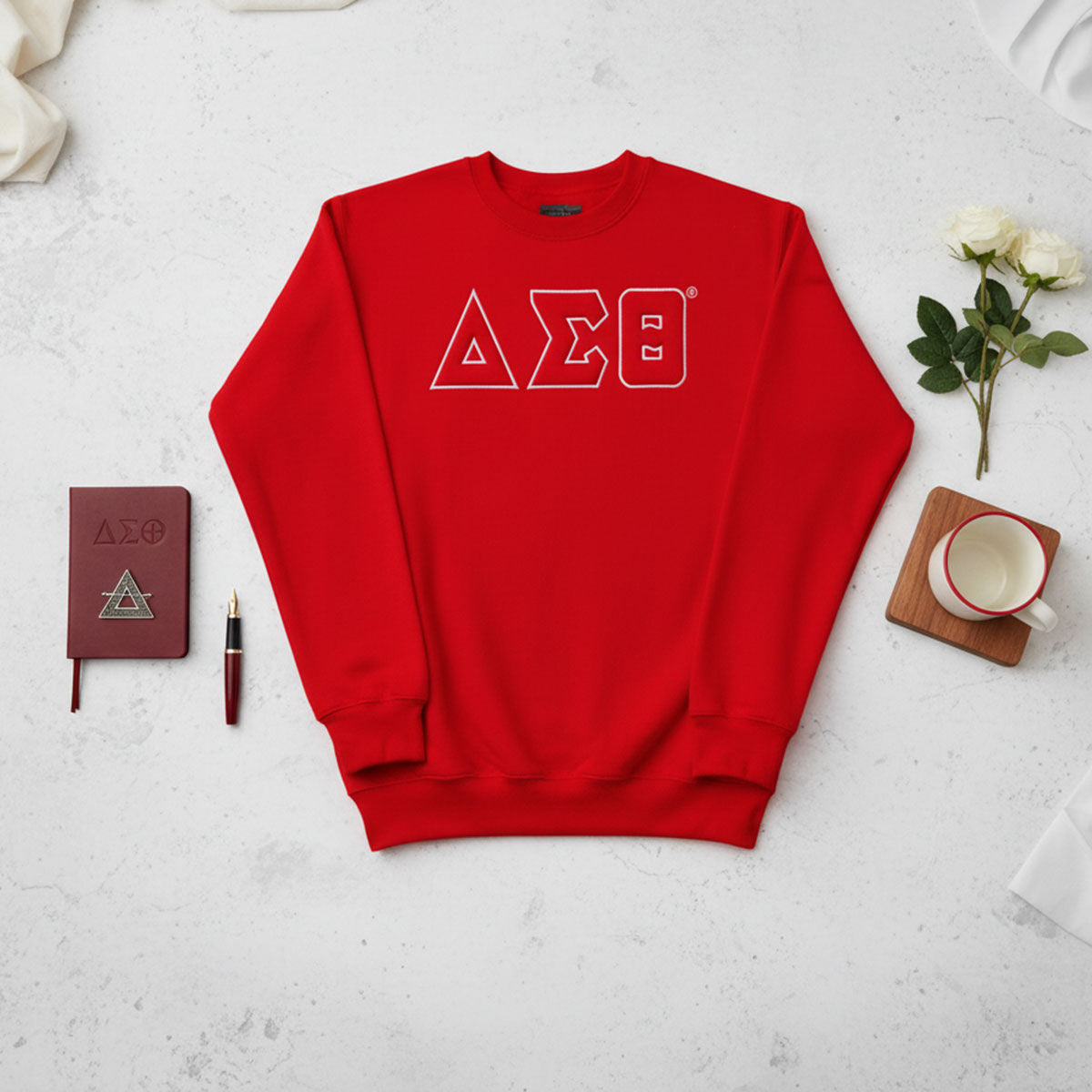 DST Greek Gear M Red Embroidered Crew Sweatshirt