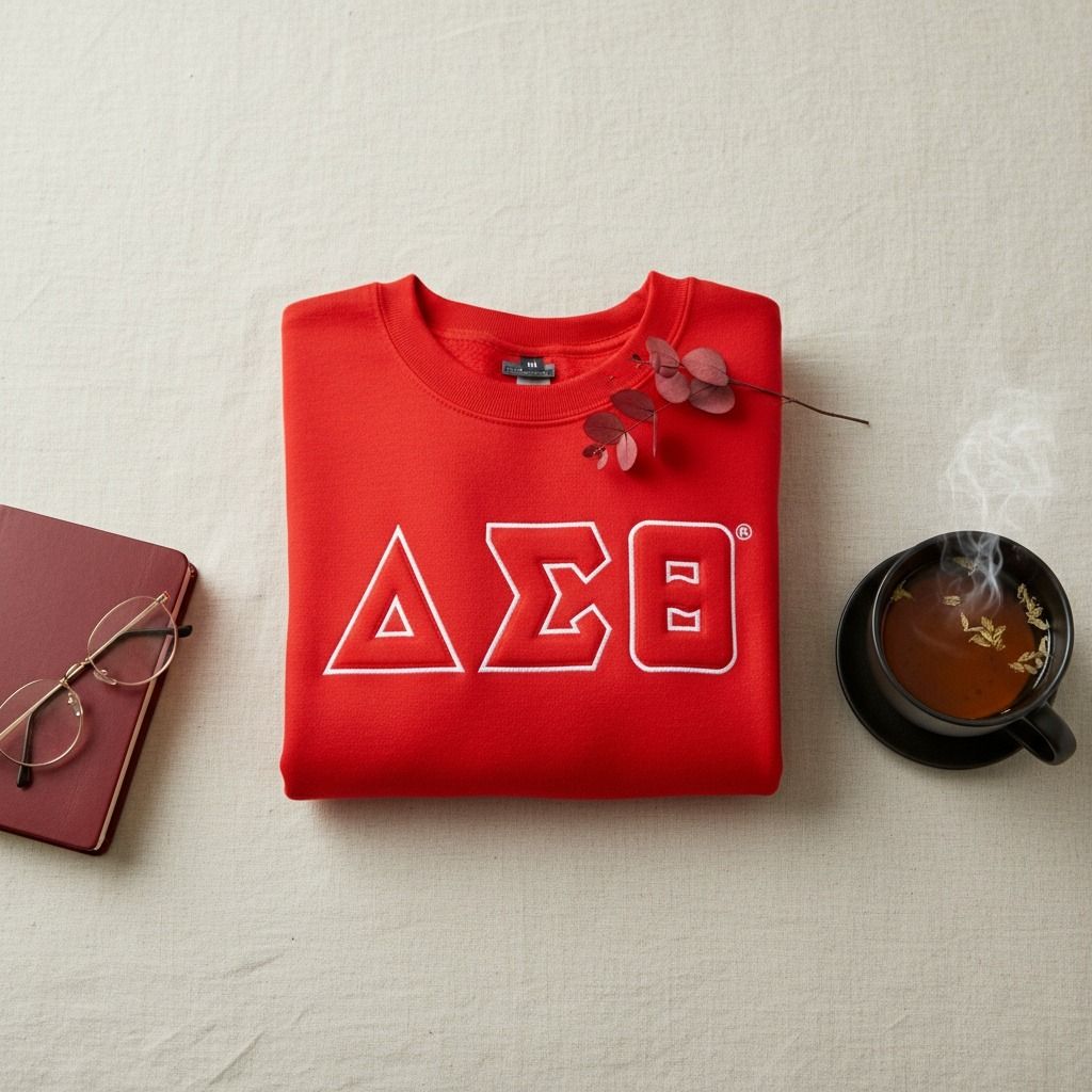 DST Greek Gear L Red Embroidered Crew Sweatshirt