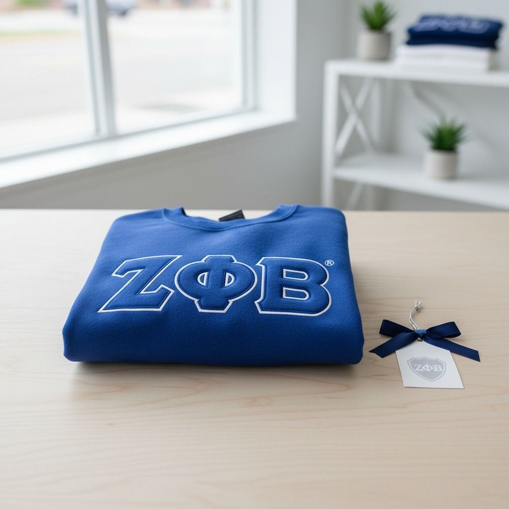 ZPB Greek Gear L Blue Embroidered Crew Sweatshirt