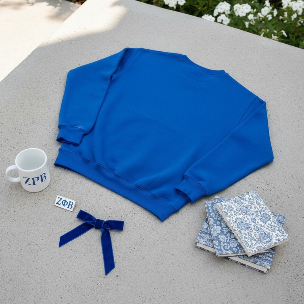 ZPB Greek Gear L Blue Embroidered Crew Sweatshirt