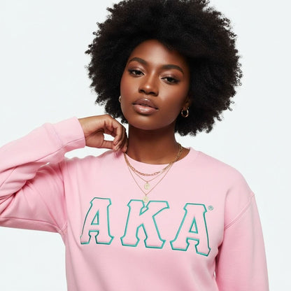 AKA Greek Gear M Pink Embroidered Crew Sweatshirt