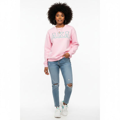 AKA Greek Gear M Pink Embroidered Crew Sweatshirt