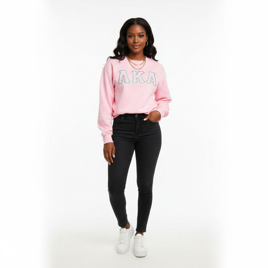 AKA Greek Gear M Pink Embroidered Crew Sweatshirt