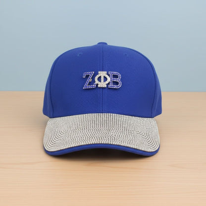 ZPB Blue Canvas Baseball Cap with Rhinestone Brim