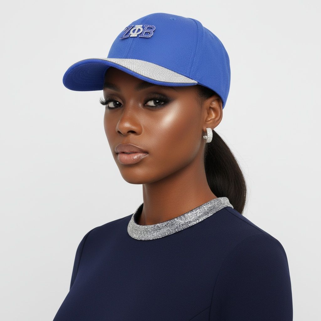 ZPB Blue Canvas Baseball Cap with Rhinestone Brim