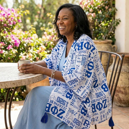 ZPB Blue and White Graphic Print Viscose Kimono