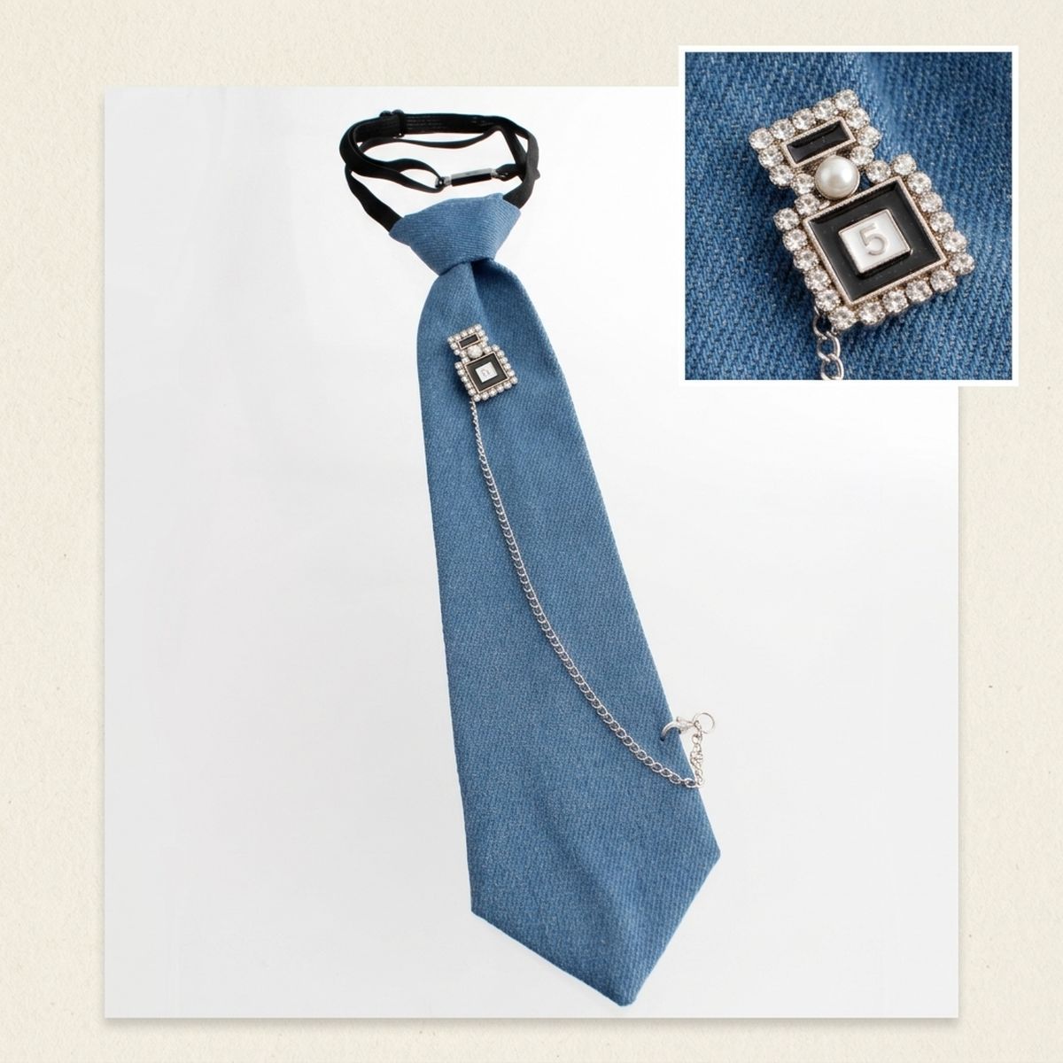Blue Denim Perfume Chain Necktie Necklace