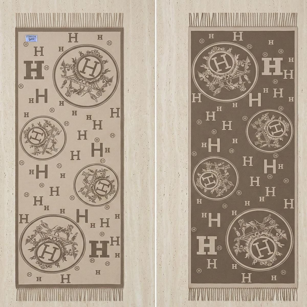 Faux Cashmere Brown Beige Motif Rectangle Scarf