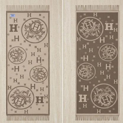 Faux Cashmere Brown Beige Motif Rectangle Scarf