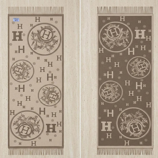 Faux Cashmere Brown Beige Motif Rectangle Scarf