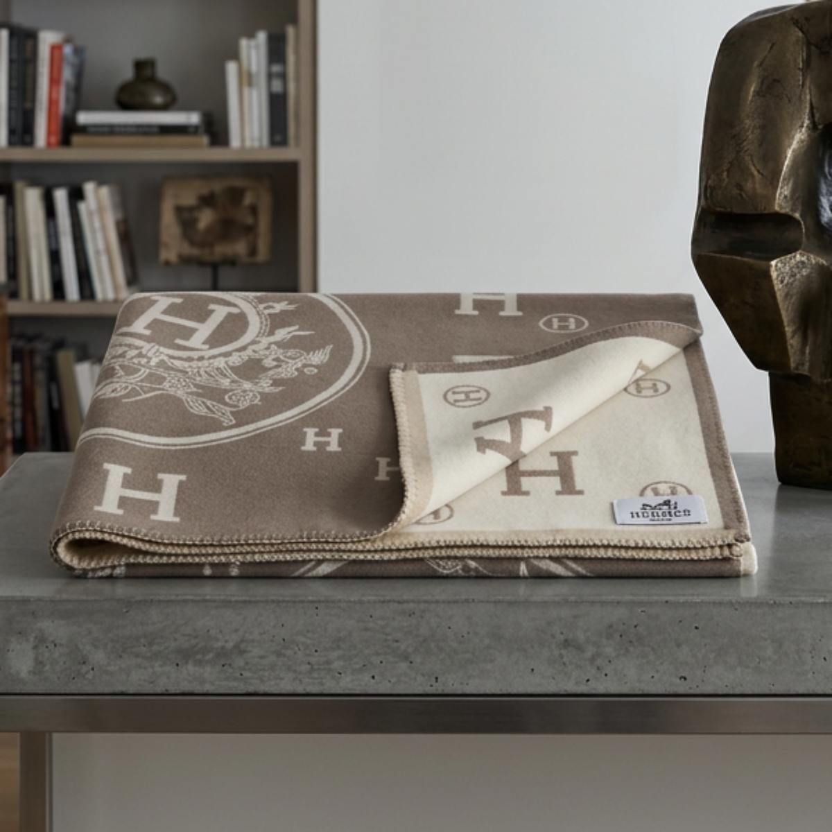 Faux Cashmere Brown Beige Motif Rectangle Scarf