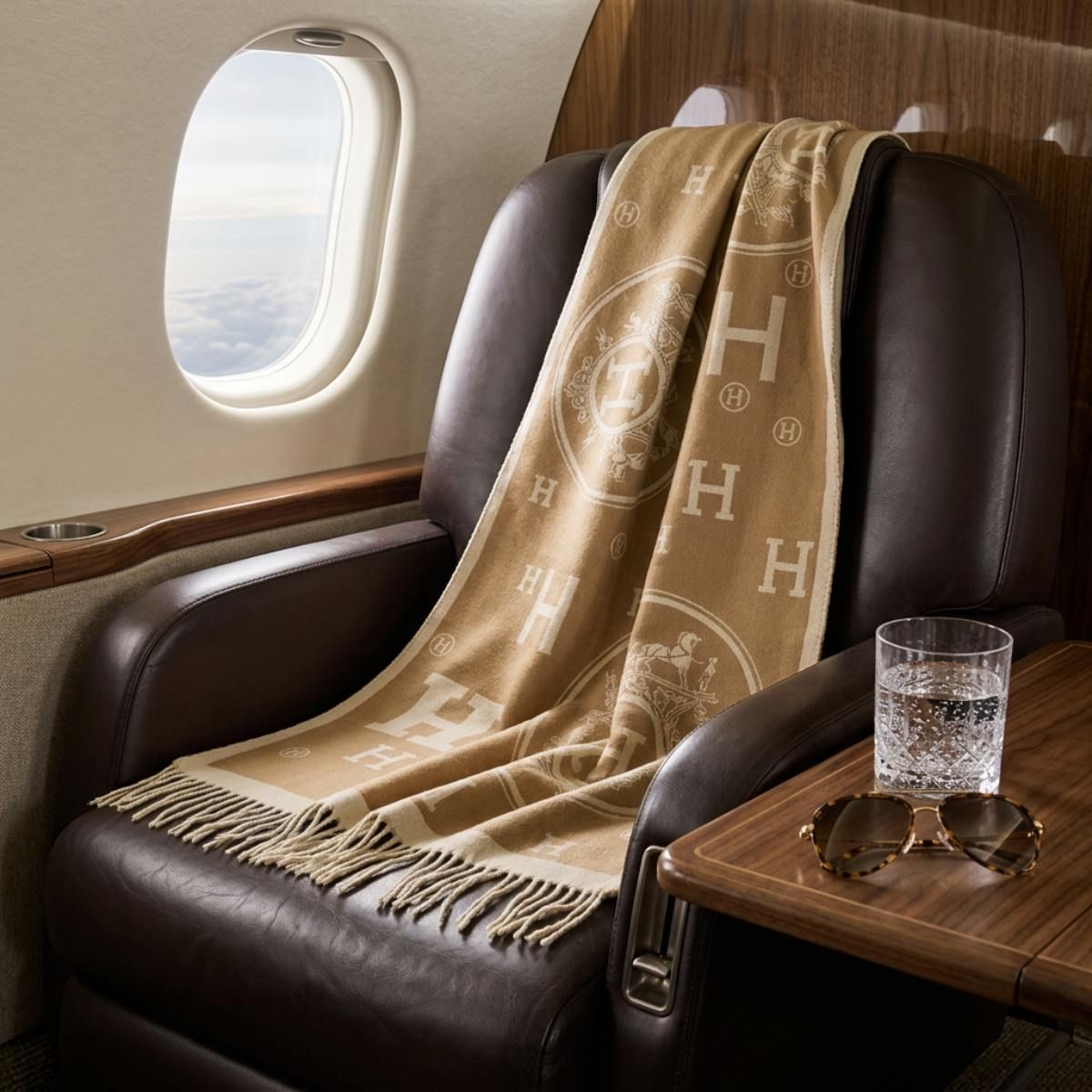 Faux Cashmere Brown Beige Motif Rectangle Scarf