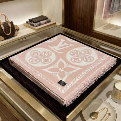 Faux Cashmere Pink Beige Motif Shawl Square Scarf