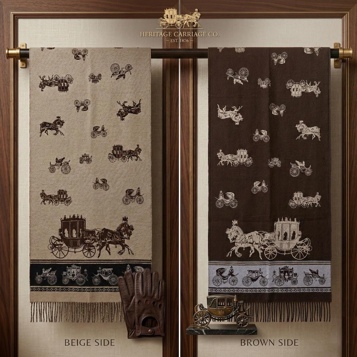 Faux Cashmere Brown Black Motif Rectangle Scarf