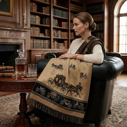 Faux Cashmere Brown Black Motif Rectangle Scarf