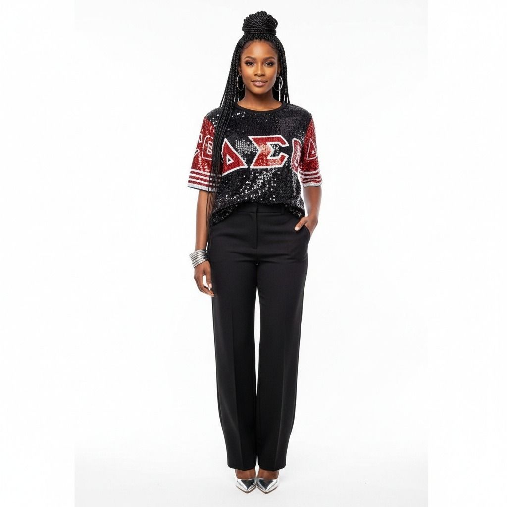 DST Sorority Black and Red Sequin Jersey Shirt