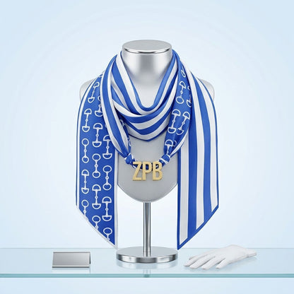 ZPB Gold Letter Blue White Horsebit Scarf Necklace