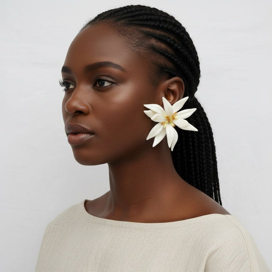 Stud Ivory Tropical Flower Oversized Earrings