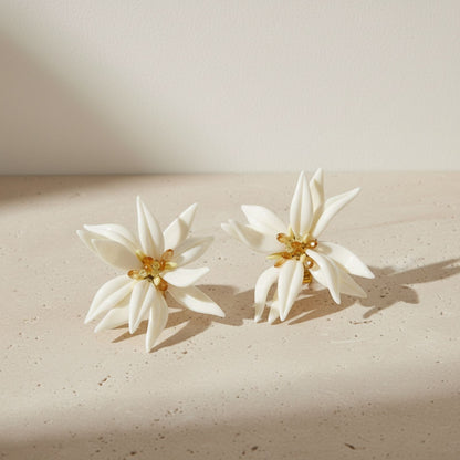Stud Ivory Tropical Flower Oversized Earrings