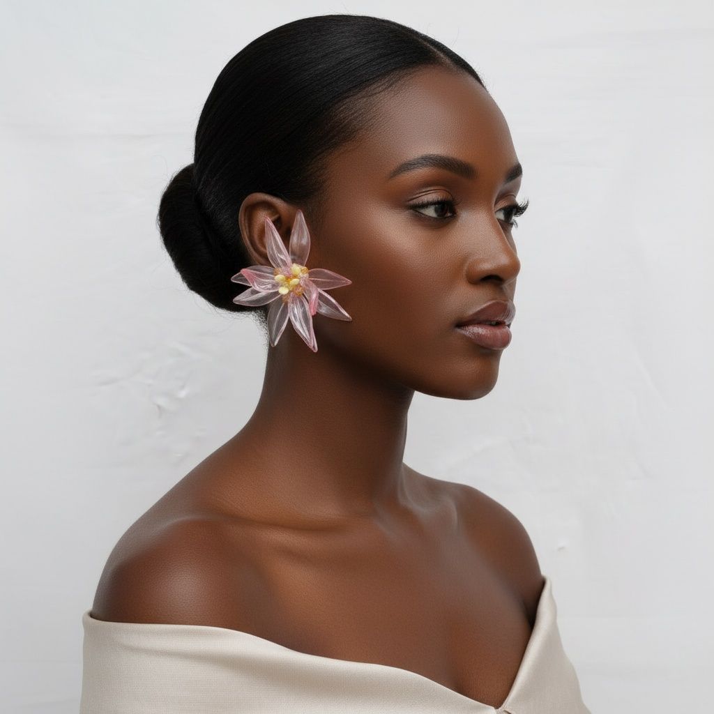 Stud Light Pink Tropical Flower Oversized Earrings