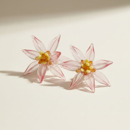 Stud Light Pink Tropical Flower Oversized Earrings