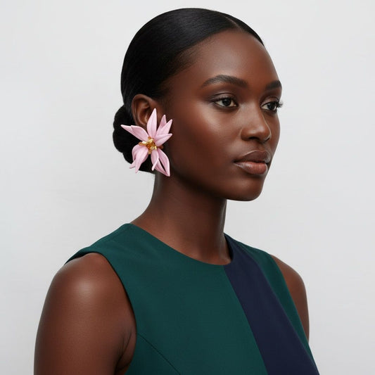 Stud Pink Tropical Flower Oversized Petal Earrings