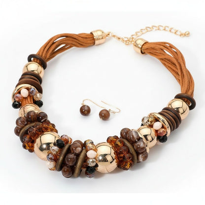 Collar Earthy Artisan Brown Leather Wood Necklace