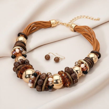 Collar Earthy Artisan Brown Leather Wood Necklace
